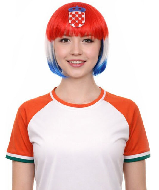 Croatia Flag Bob Multicolor Wig