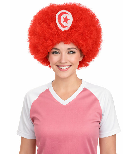 Tunisia Flag Sport Afro Red and White Wig