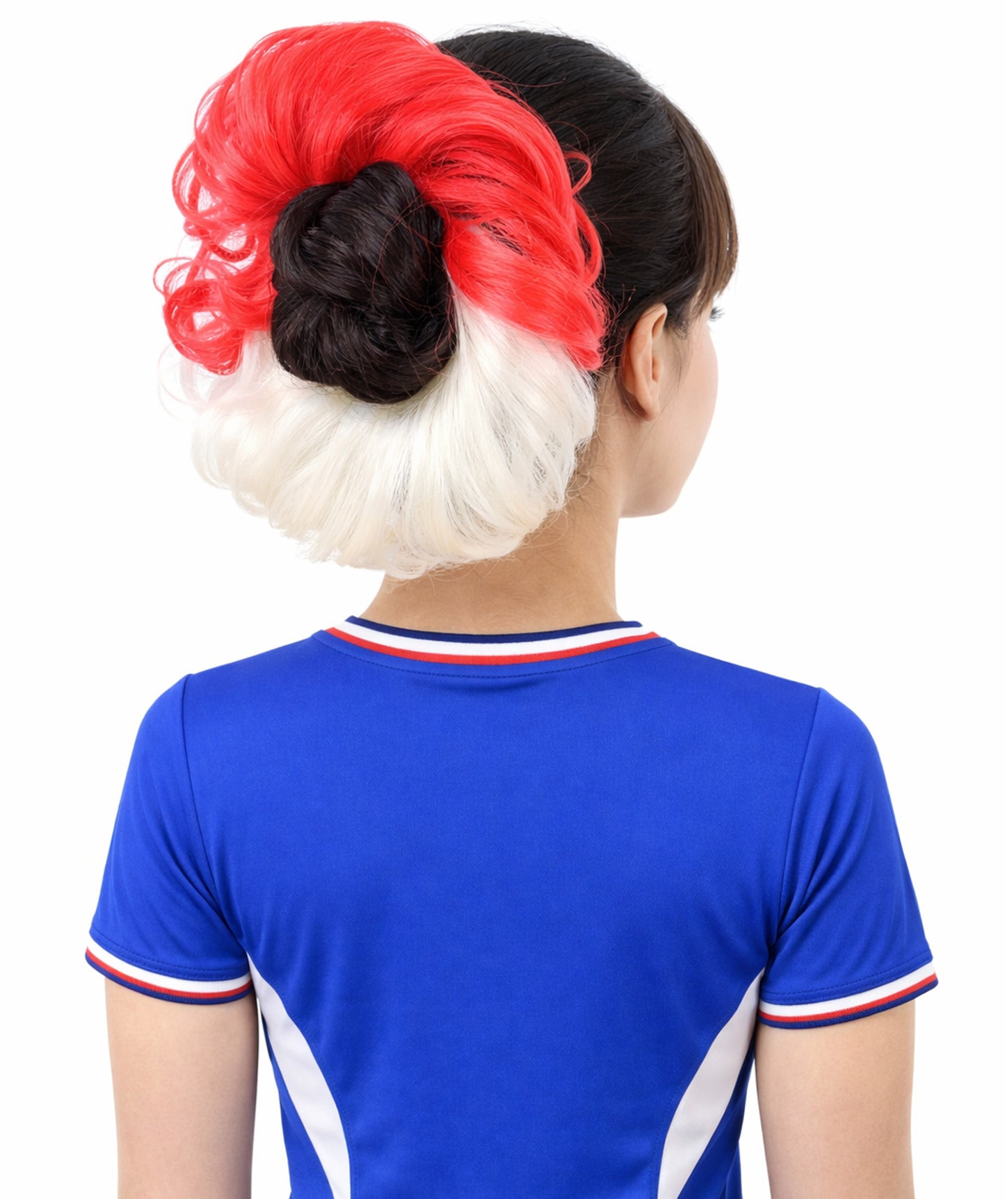 Adult Women's International Flag Hair Scrunchie Blonde and Red | Crafted from Flame-retardant Synthetic Febric | Ideal for party,  cosplay, theater, drag, performance, costume events