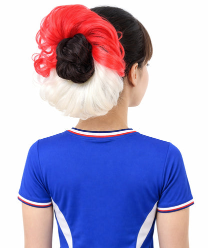Adult Women's International Flag Hair Scrunchie Blonde and Red | Crafted from Flame-retardant Synthetic Febric | Ideal for party,  cosplay, theater, drag, performance, costume events