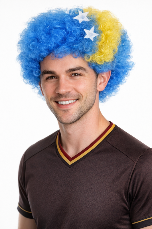 Bosnia and Herzegovina Afro Blue and Yellow Wig