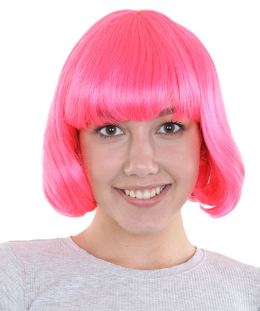 Womens Pink Lady Bob Wig | Modern Bob Medium Cosplay Halloween Wig | Premium Breathable Capless Cap