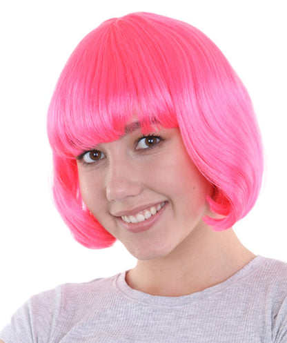 Womens Pink Lady Bob Wig | Modern Bob Medium Cosplay Halloween Wig | Premium Breathable Capless Cap