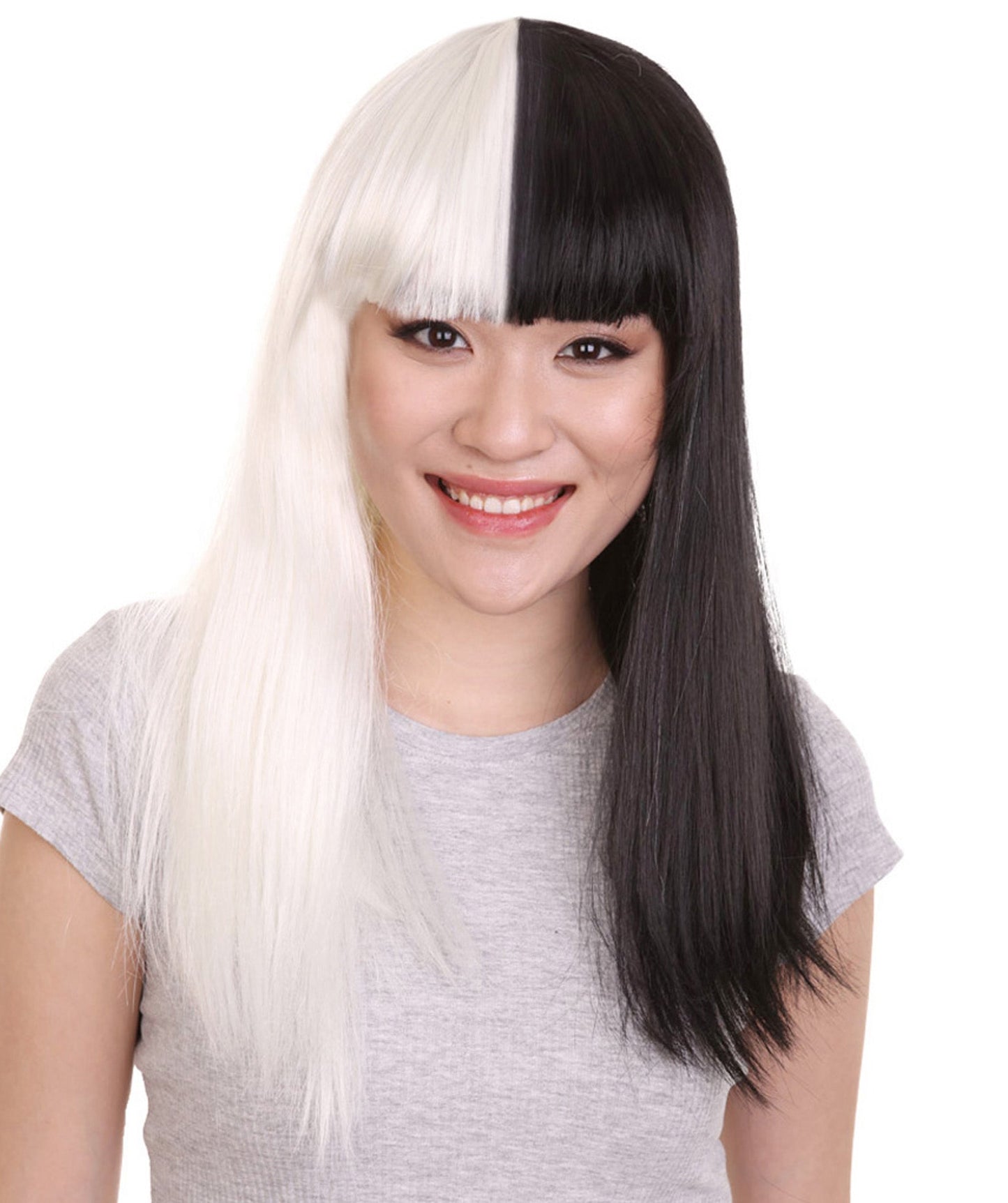 Black and White Long Womens Wig | Half And Half Cosplay Halloween Wig | Premium Breathable Capless Cap