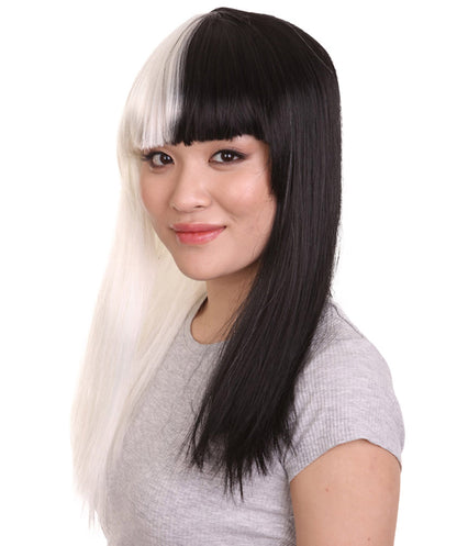 Black and White Long Womens Wig | Half And Half Cosplay Halloween Wig | Premium Breathable Capless Cap
