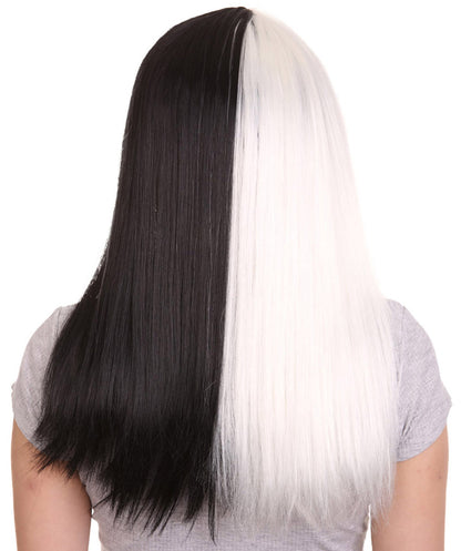 Black and White Long Womens Wig | Half And Half Cosplay Halloween Wig | Premium Breathable Capless Cap