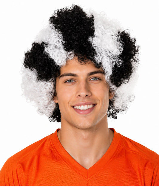 Italian Football Club Afro Wig | Black & White Sports Wig
