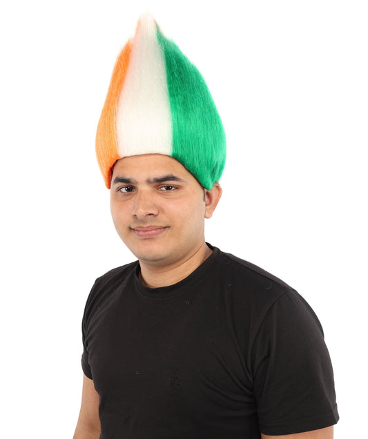HPO Adult Unisex Côte d’Ivoire Flag Troll Wig – Orange, White, and Green Spiky Hair | Ideal for Sports Football, Sports Events & National Celebrations