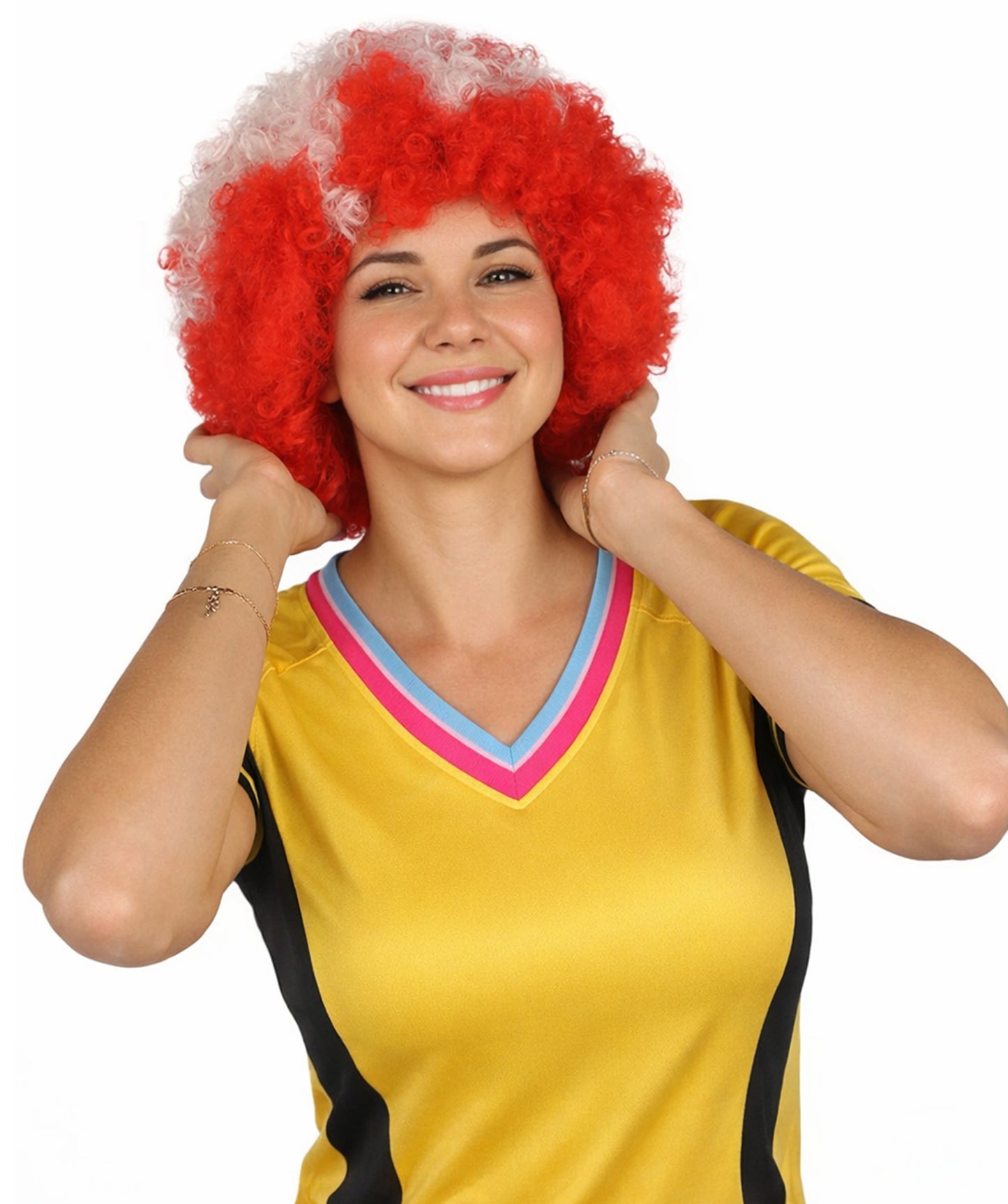 Denmark Flag Afro Red and White Wig