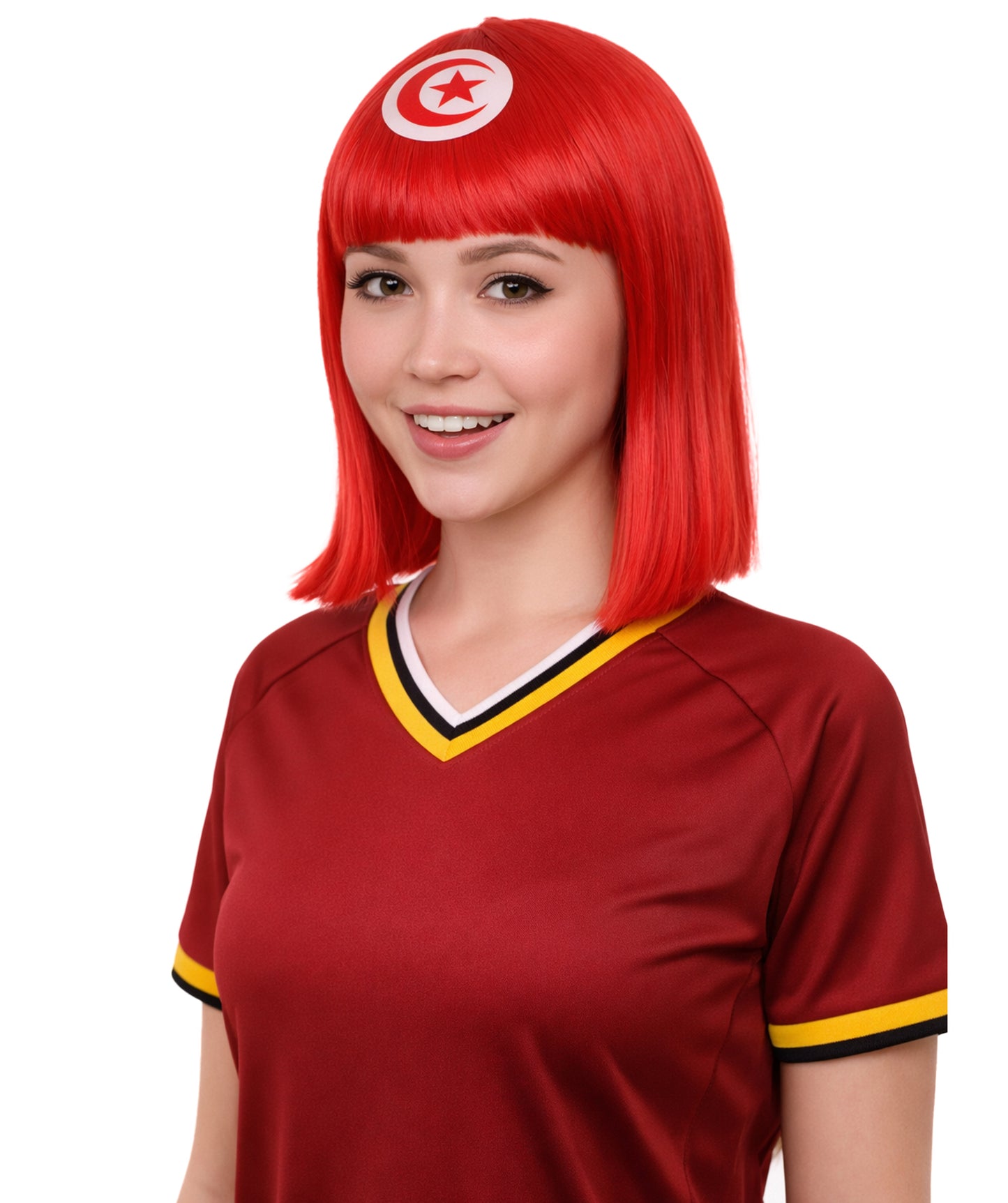Tunisia Flag Bob Red and White Wig