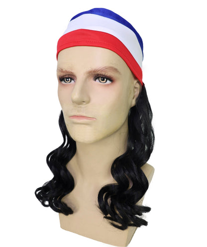 USA Flag Mullet Headband Wig for Men | Red White Blue Hair with Built-In Stretch Band | Funny Costume Accessory for Parties, BBQs, Tailgates
