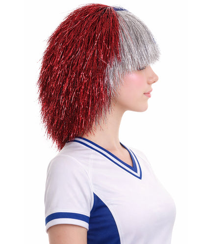 Red Silver and Blue All Tinsel Bob | Sparkly Celebrity Halloween Wig | Premium Capless Cap