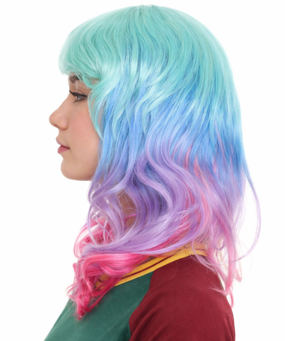 Women's Shoulder Length Wavy Bisexual Flag Multi Color Wig - Capless Cap Design