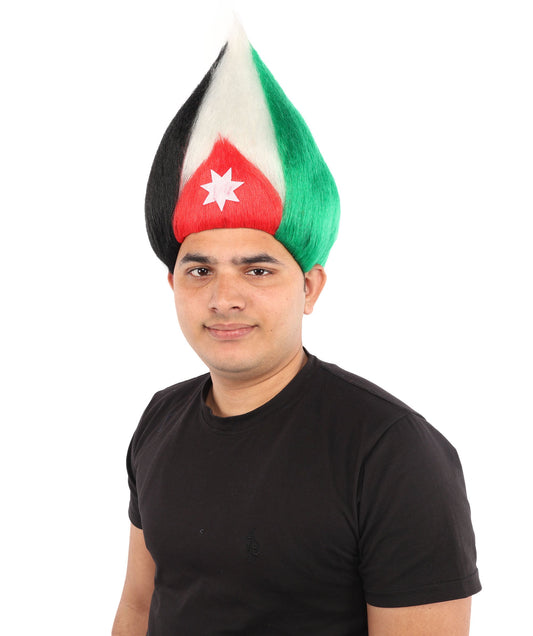HPO Adult Unisex Jordan Flag Inspired Troll Wig – Tall Spiky Red, Black, and Green Hairpiece | Ideal  for Sport National Events & Parties