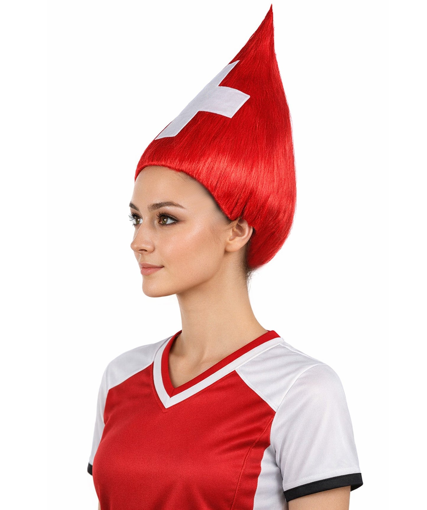 Switzerland Flag Sport Troll Red and White Wig