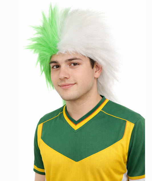 Green and White Split Color Spiky Mullet Style Sports Wig |