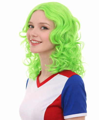 Womens Neon Green Curly Wave Wigs | Premium Breathable Capless Cap