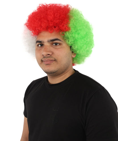 HPO Adult Tri Tone Sports Wig | Voluminous Kinky Afro Style Standard Cap Construction | Six Nations Championship Game Spirit Week Prop