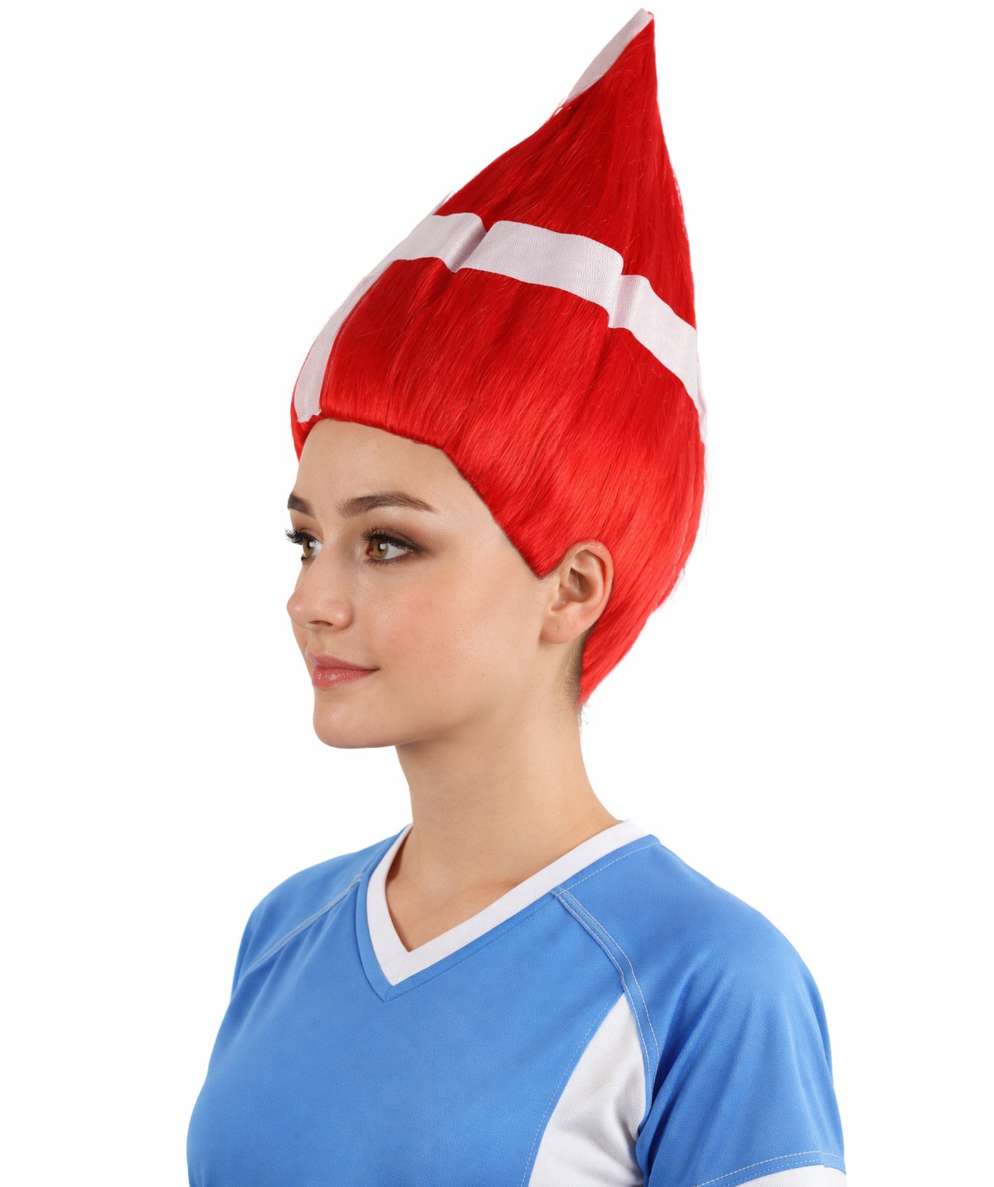 Denmark Flag Sports Troll Red & White Wig