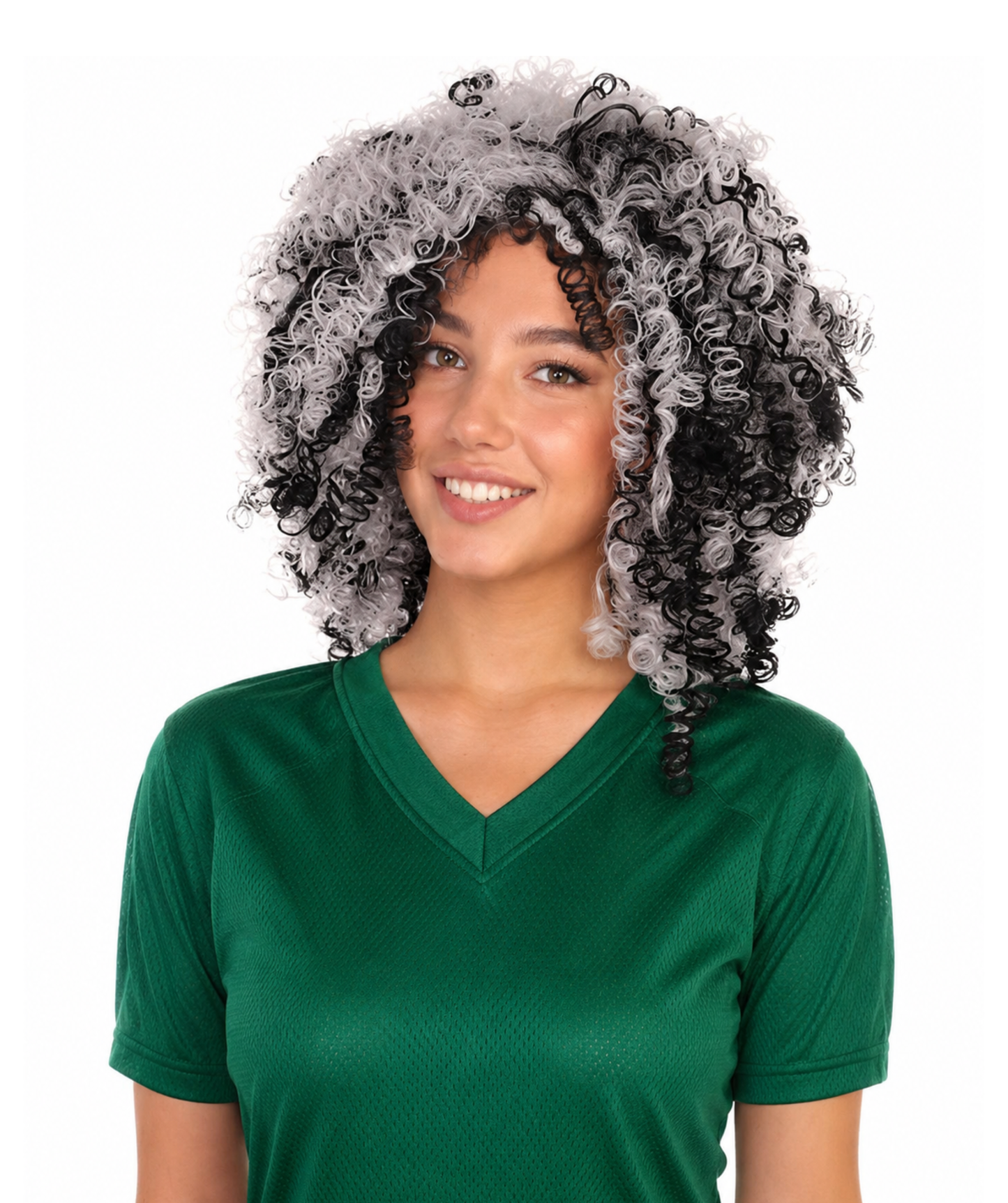 Witch Two-tone Afro Womens Wig | Curly Horror Black And White Jumbo Wig | Premium Breathable Capless Cap