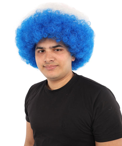 HPO Adult Tricolor Afro Style Netherlands Flag Wig | Flame-retardant Synthetic Fiber with Capless Construction | Ideal for Party, Halloween, Cosplay, Theater, Drag, Performance, Costume Events