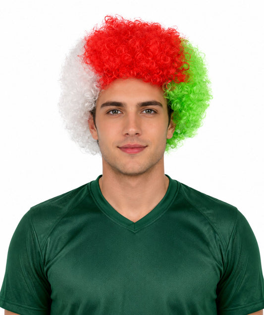 HPO Adult Tri Tone Sports Wig | Voluminous Kinky Afro Style Standard Cap Construction | Six Nations Championship Game Spirit Week Prop