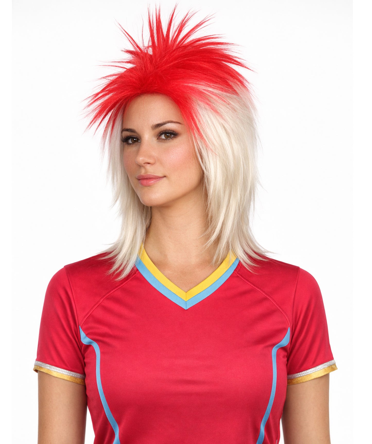 Japanese Flag 80's Mullet Red and White Wig