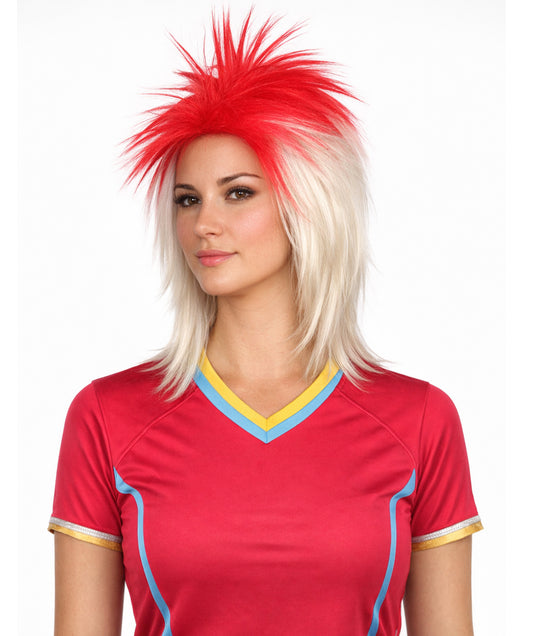 Japanese Flag 80's Mullet Red and White Wig