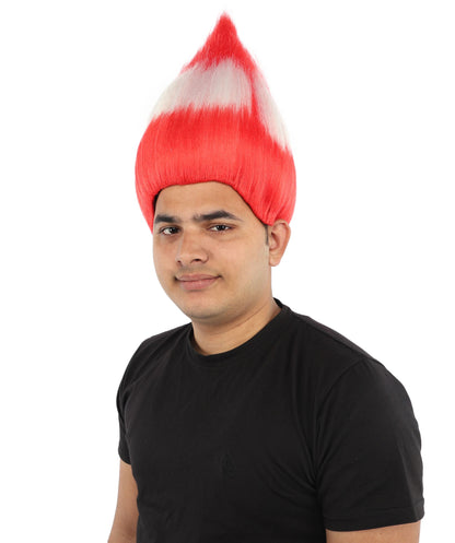 HPO Adult Austria Flag Troll Wig | 15 Inch Upright Spiked Red White Stripe Design | Sports Event National Holiday Parade Soccer Match Fan Gear