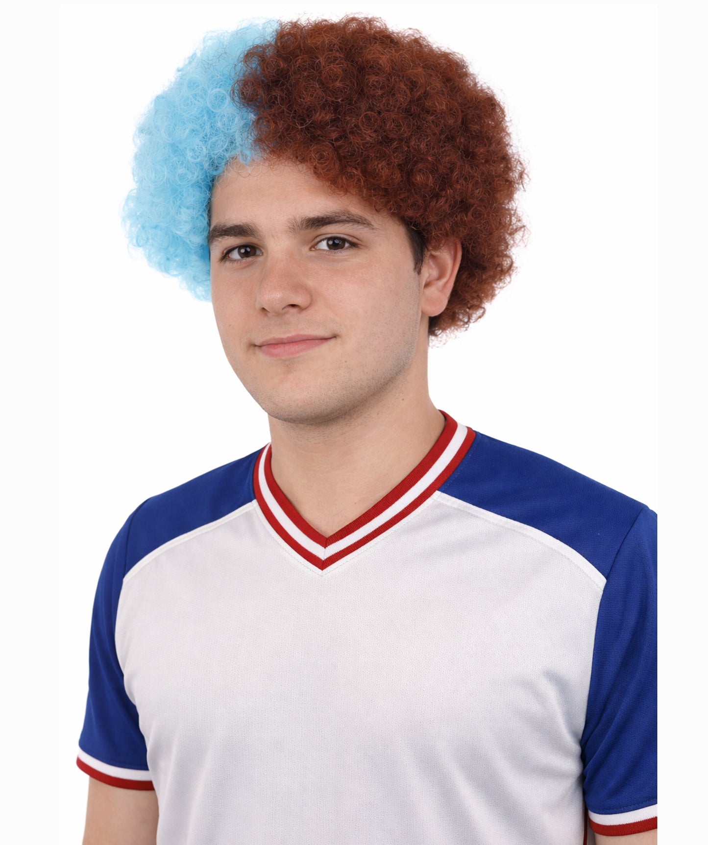 Wine and Sky Blue Split Tone Curly Wig |