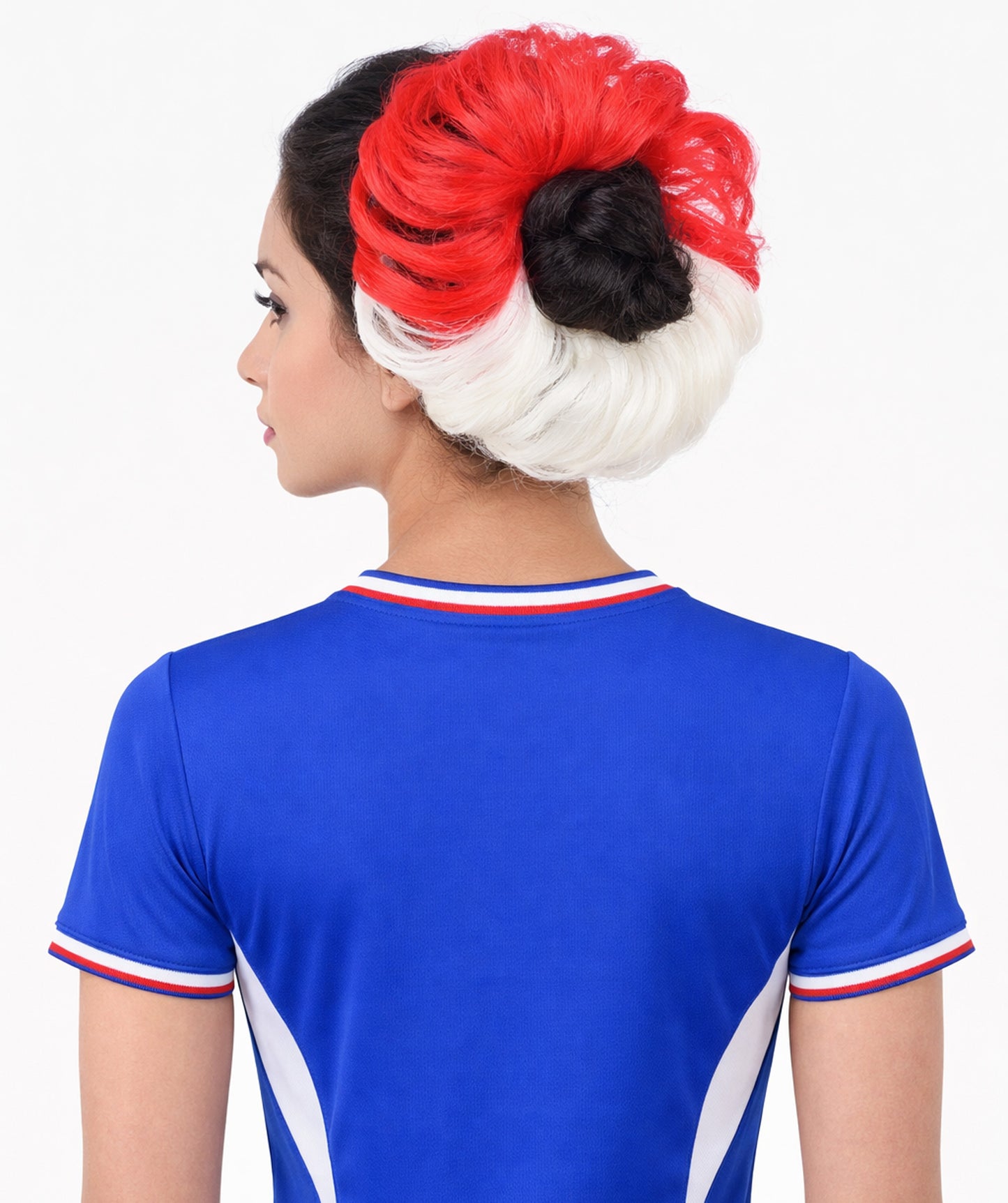 Adult Women's International Flag Hair Scrunchie Blonde and Red | Crafted from Flame-retardant Synthetic Febric | Ideal for party,  cosplay, theater, drag, performance, costume events
