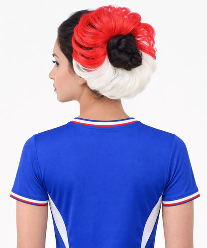Adult Women's International Flag Hair Scrunchie Blonde and Red | Crafted from Flame-retardant Synthetic Febric | Ideal for party,  cosplay, theater, drag, performance, costume events