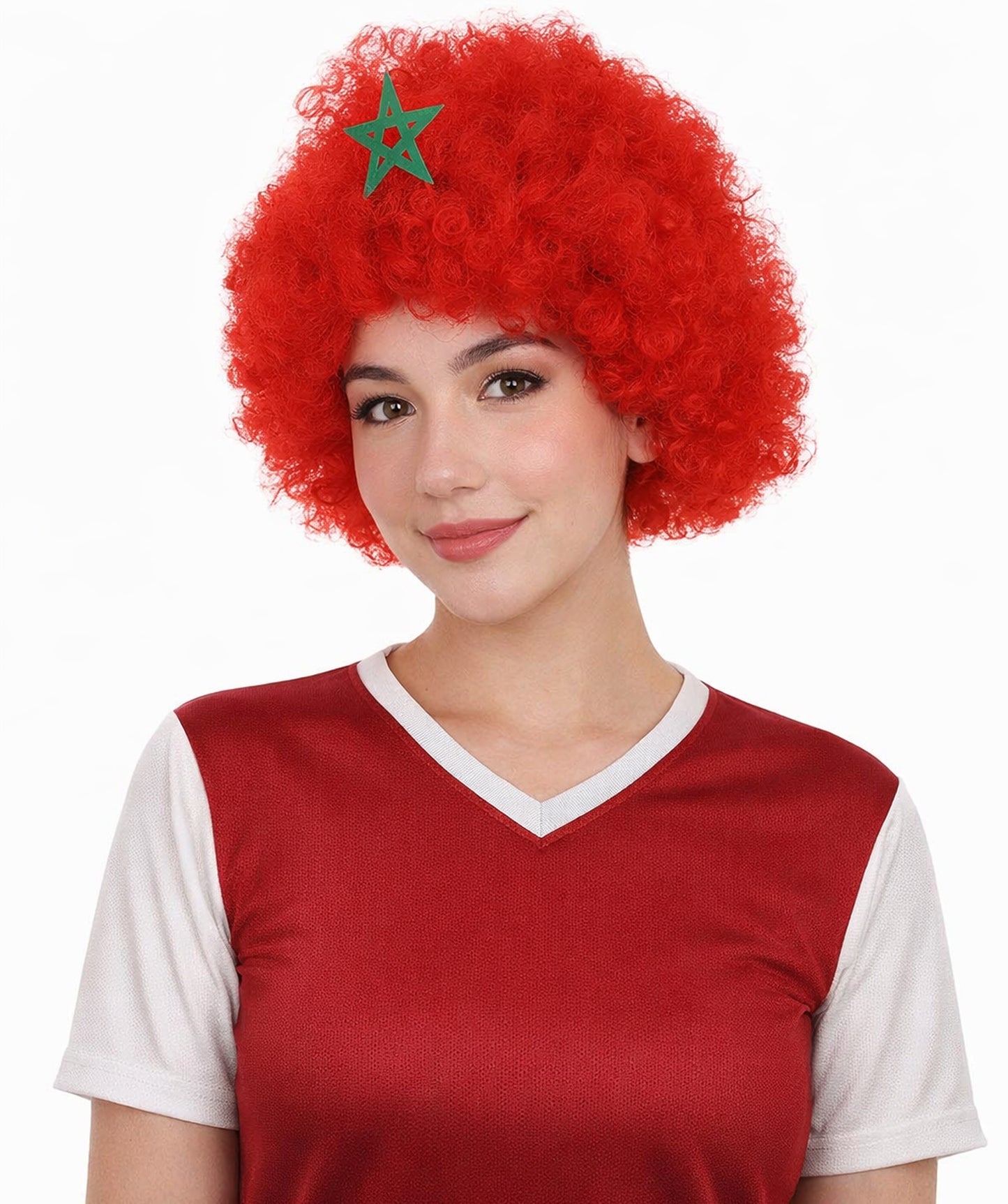 Morocco Flag Sport Afro Red and Green Wig