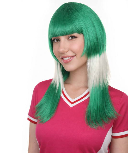 Saudi Arabia Flag Long Bob White and Green Wig