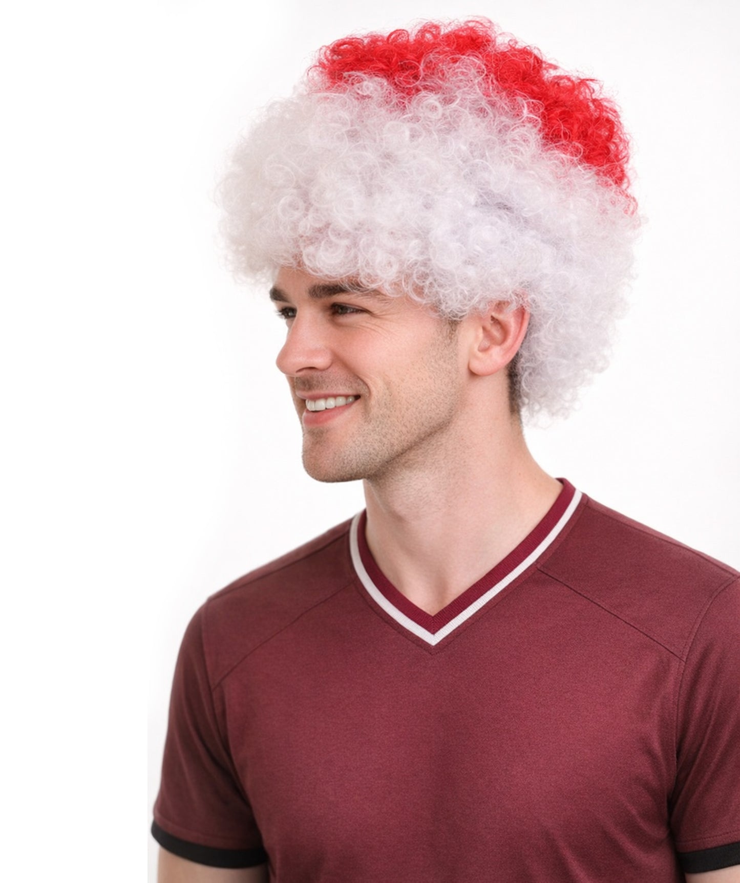 Japan Flag Afro  Red and White Wig