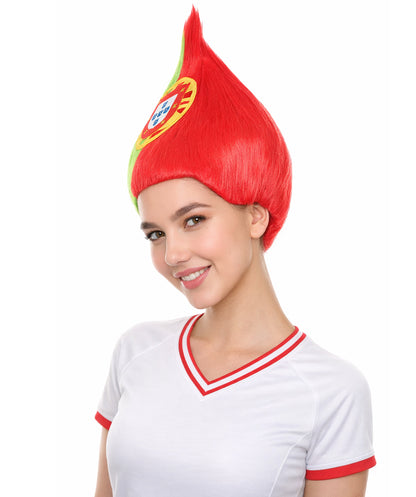 Portugal Flag Sports Troll Green & Red Wig