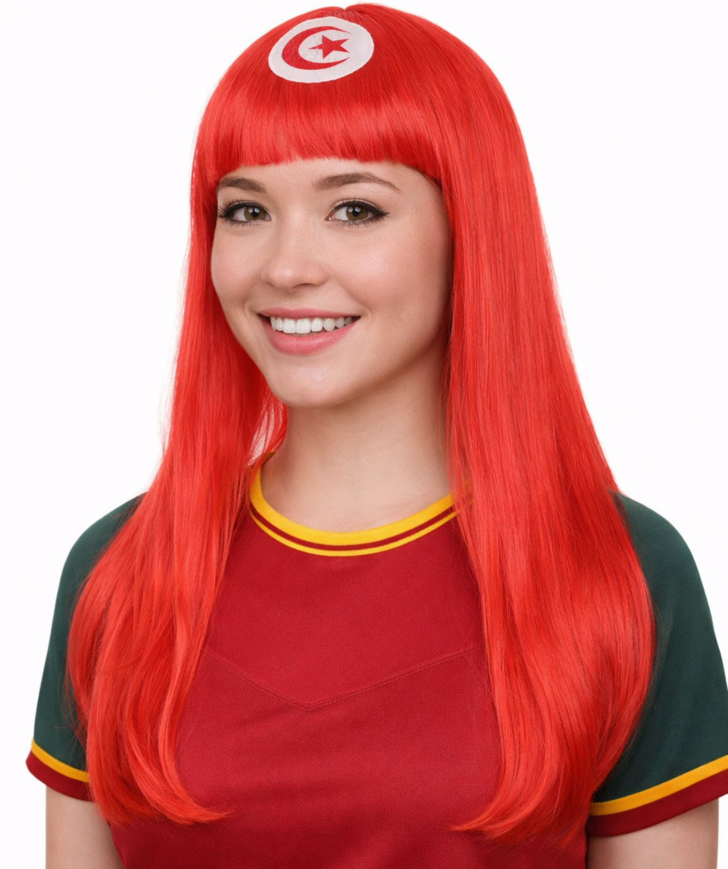 Tunisia Flag  Long Bob  Red and White Wig