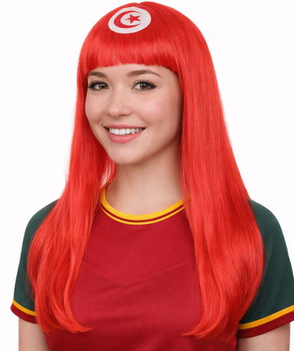 Tunisia Flag  Long Bob  Red and White Wig