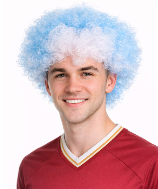 Greece Flag Afro  Blue and White Wig