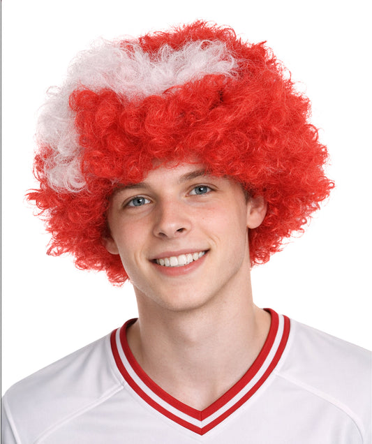 Denmark Flag Afro Red and White Wig