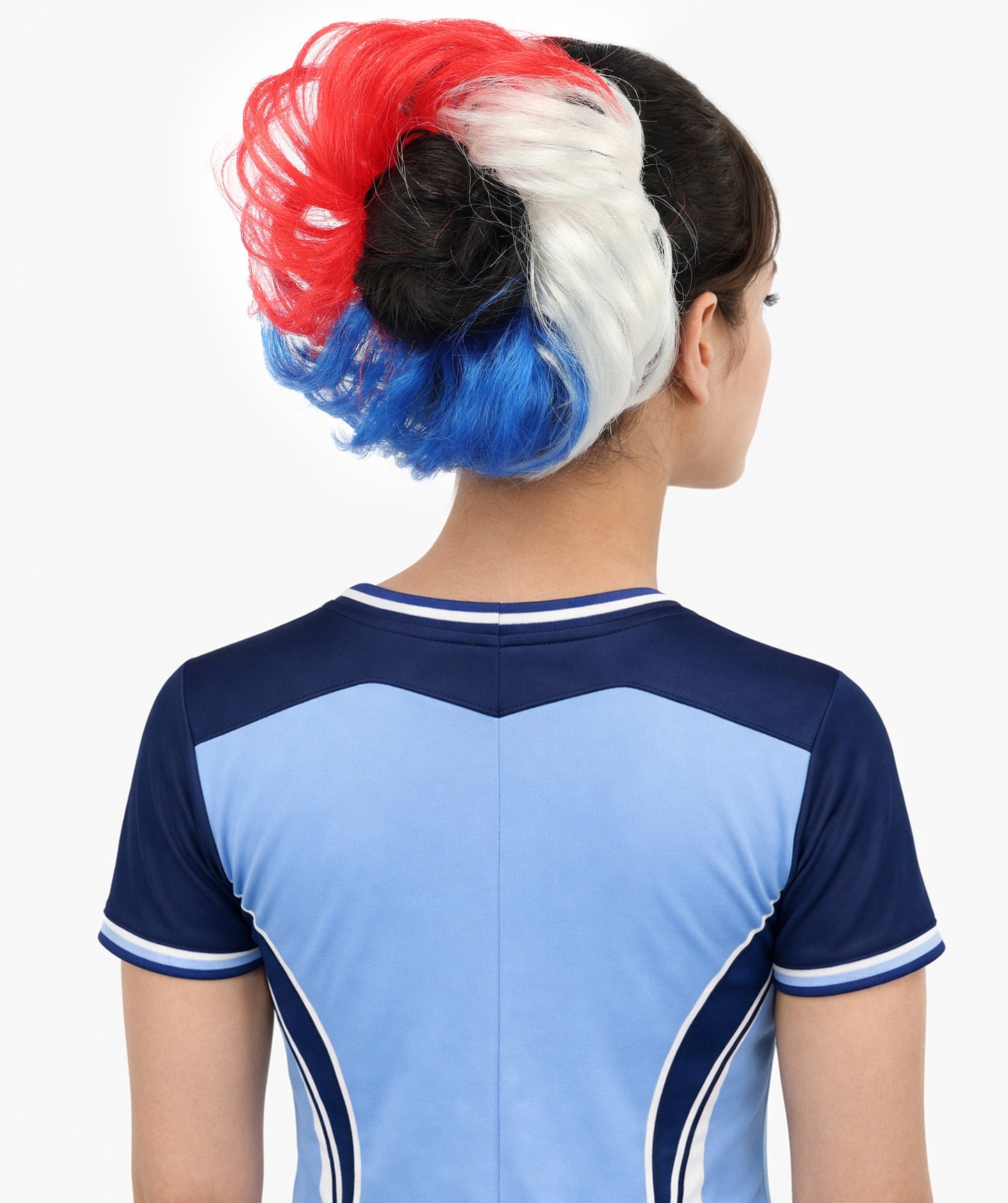 Women's Patriotic Flag Hair Scrunchie | Multilayered synthetic hair texture with round elastic construction | Ideal for party,  cosplay, theater, drag, performance, costume events