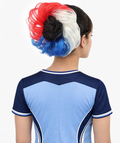 Women's Patriotic Flag Hair Scrunchie | Multilayered synthetic hair texture with round elastic construction | Ideal for party,  cosplay, theater, drag, performance, costume events
