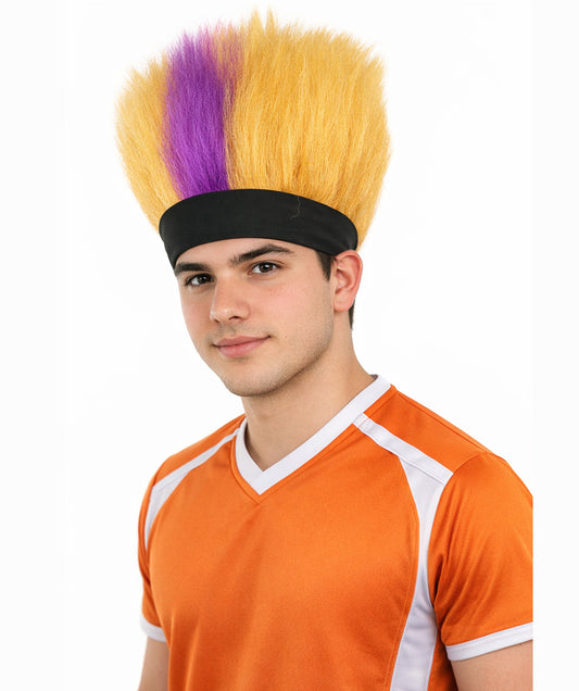 Men's Purple and Golden Spiky Mohawk Style Wig |