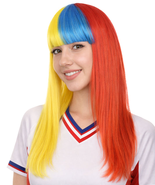 Colombia Flag Long Bob Multicolor Wig