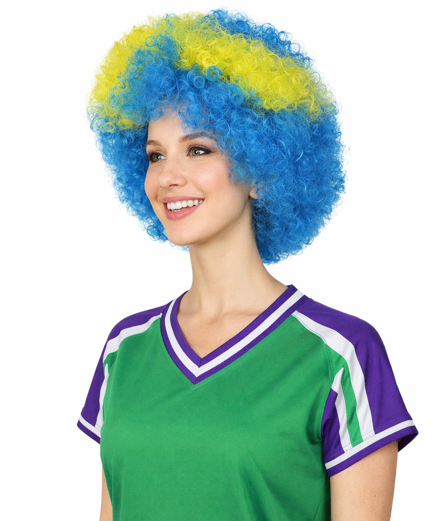 Sweden Flag Sport Afro Blue and Yellow Wig