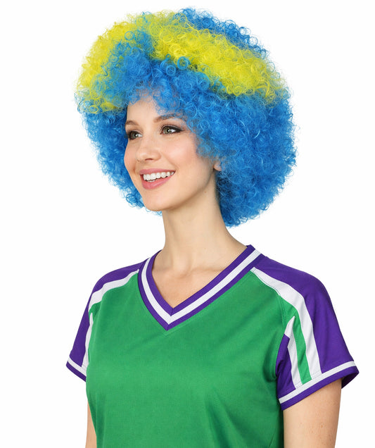 Sweden Flag Sport Afro Blue and Yellow Wig