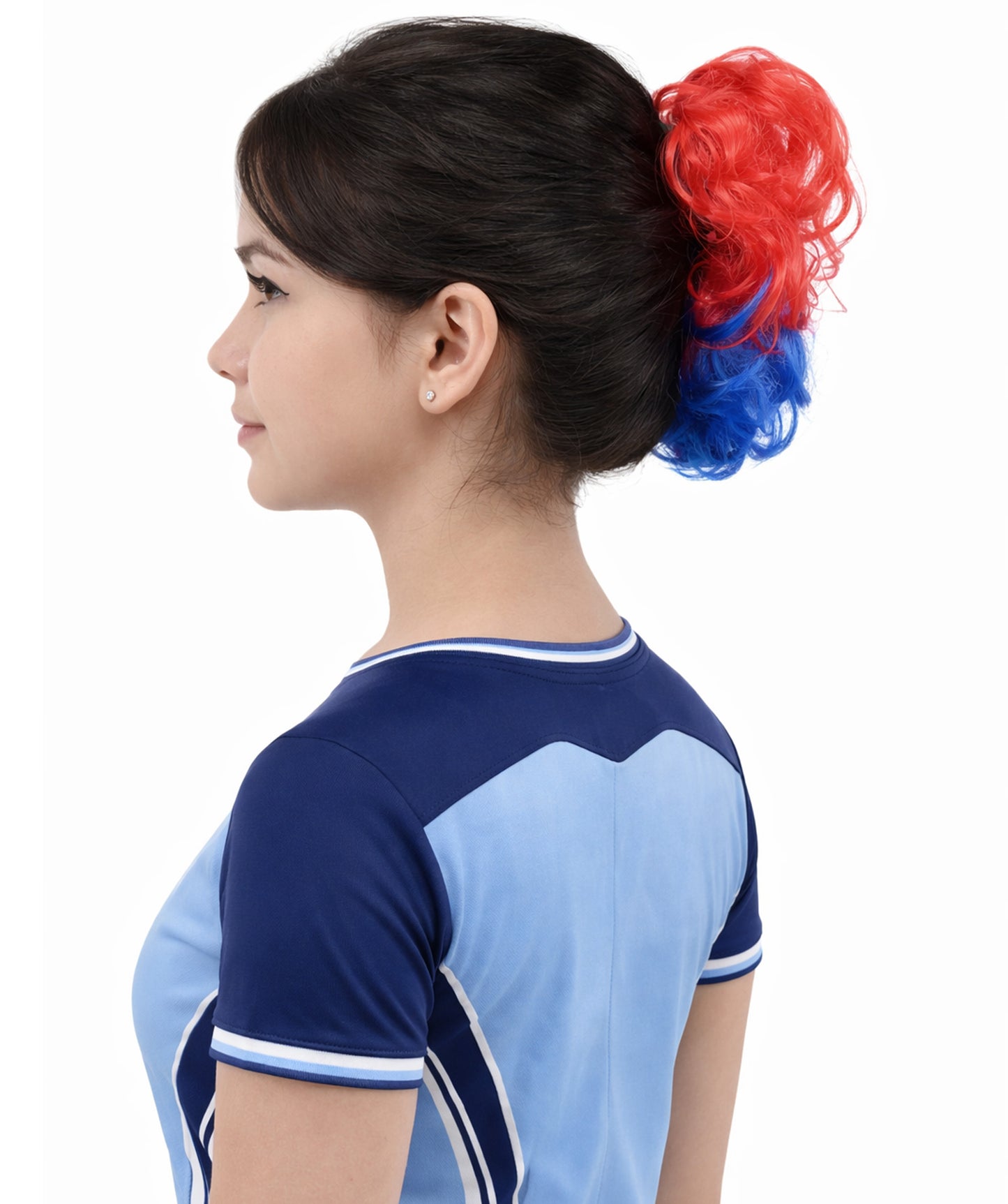 Women's Patriotic Flag Hair Scrunchie | Multilayered synthetic hair texture with round elastic construction | Ideal for party,  cosplay, theater, drag, performance, costume events