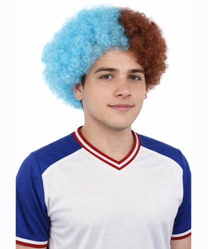 Wine and Sky Blue Split Tone Curly Wig |