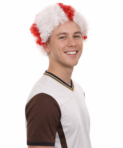 England Flag Afro Red and White Wig