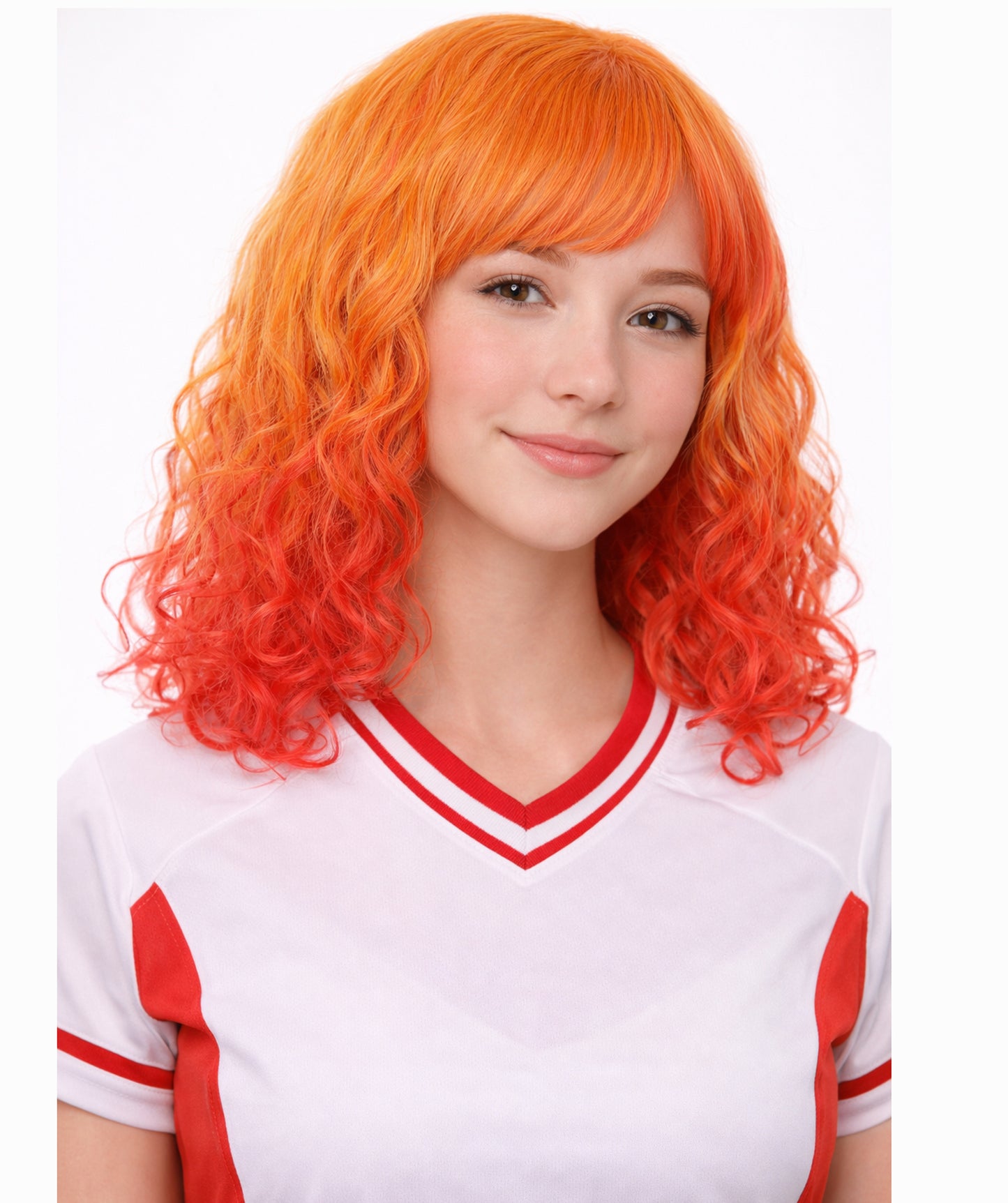 Womens Red and Yellow Two Tone Long Wavy Wig | Party Ready Fancy Cosplay Halloween Wig | Premium Breathable Capless Cap